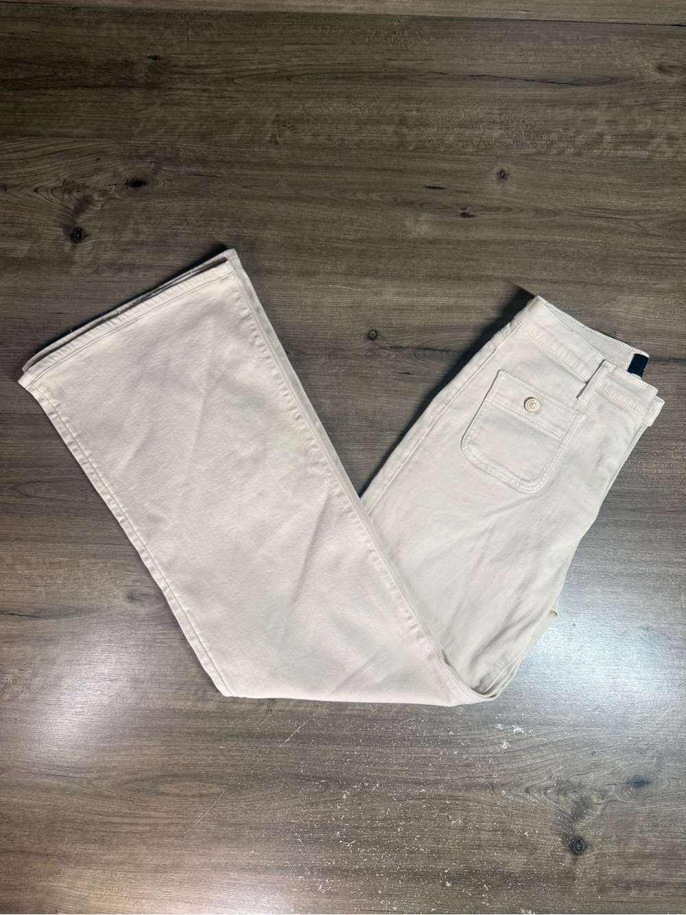 7 For All Mankind Jeans Womens 28 Cream Ecru Flare Patch Pocket Italian Fabric